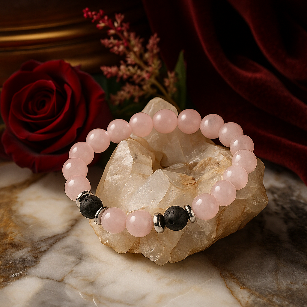 Love's Armor | Rose Quartz Bracelet with Lava Stone