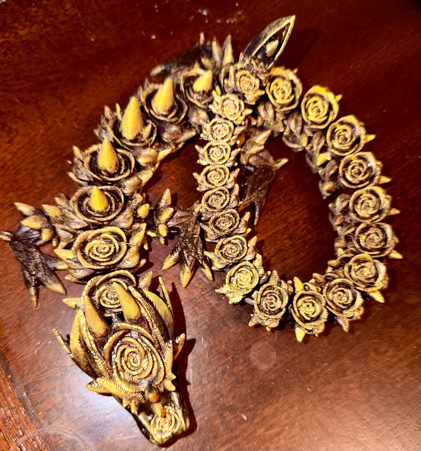 Gilded Obsidian 21-inch Rose Thorn Articulated Dragon Sculpture