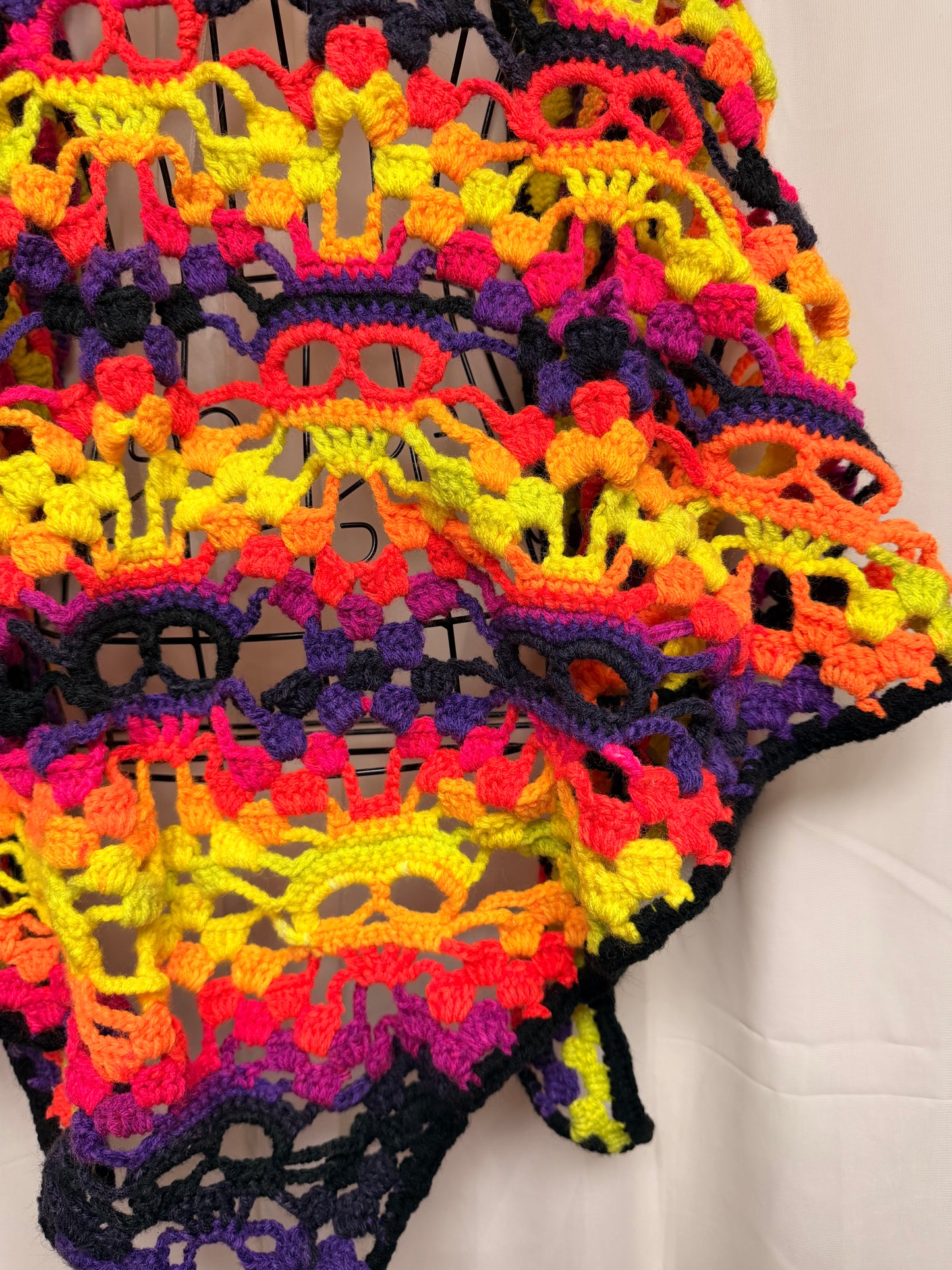 Vibrant Neon Lost Souls Shawl | 74" Long Multi Color Skull Crochet Wrap