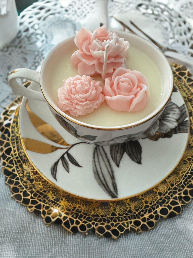 Picture of our Oleander Teacup candle from the Pick your Poison Line