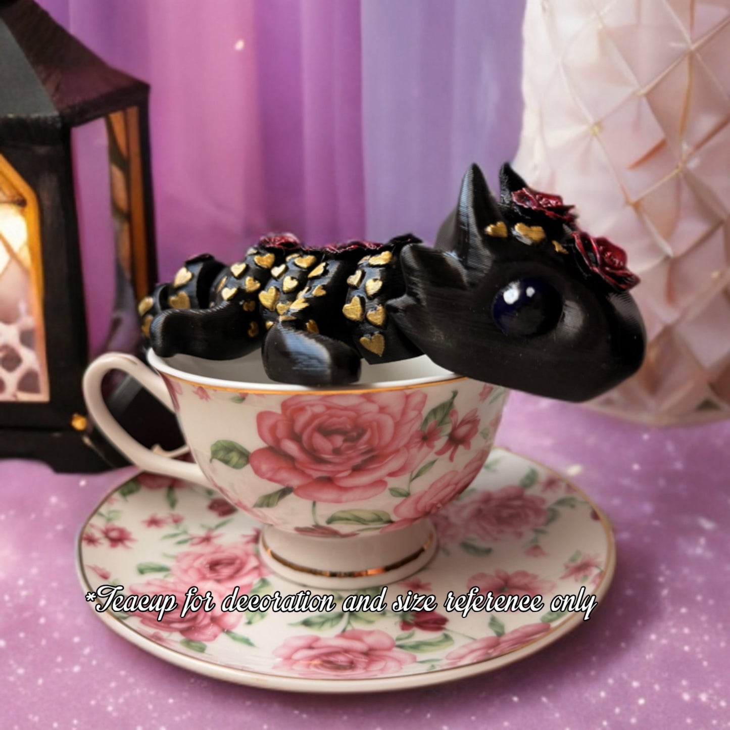 8-inch Rose Heart Articulated Dragon Sculpture with Gold Details