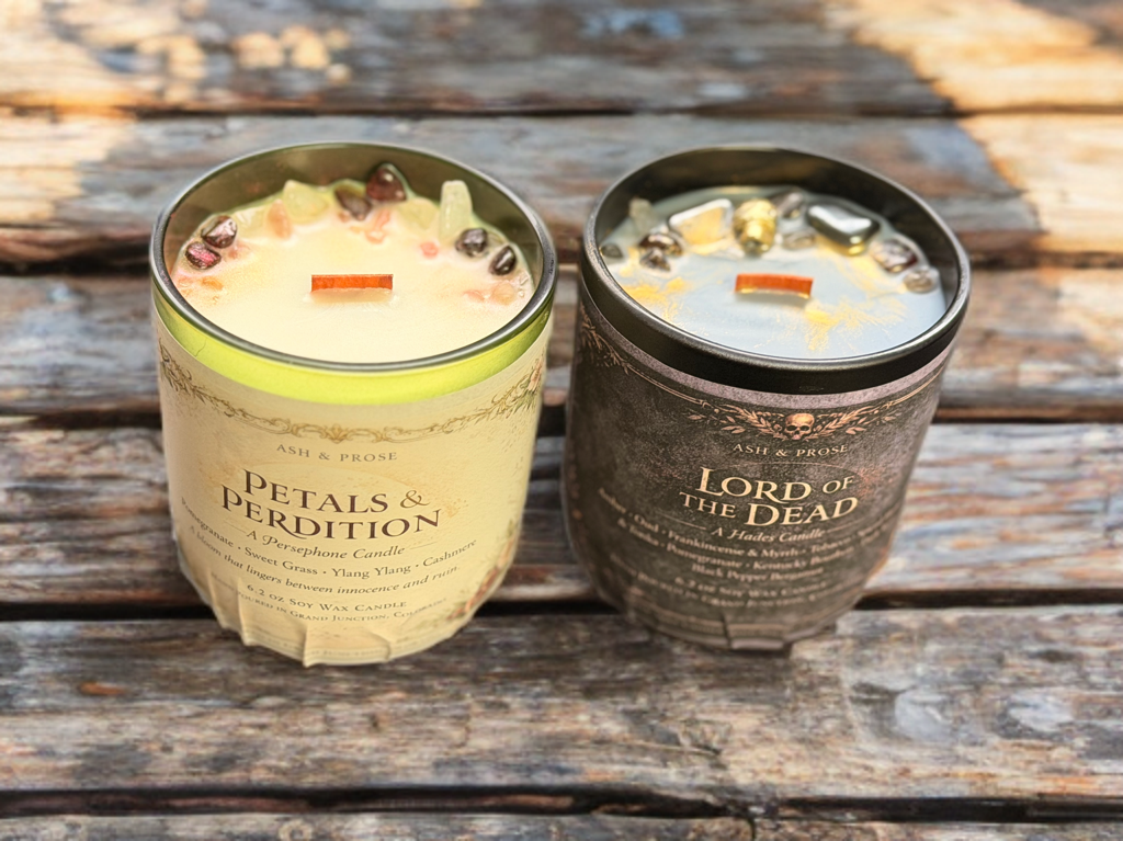 Hades & Persephone Mythology Scented Candle Gift Set with Crystals