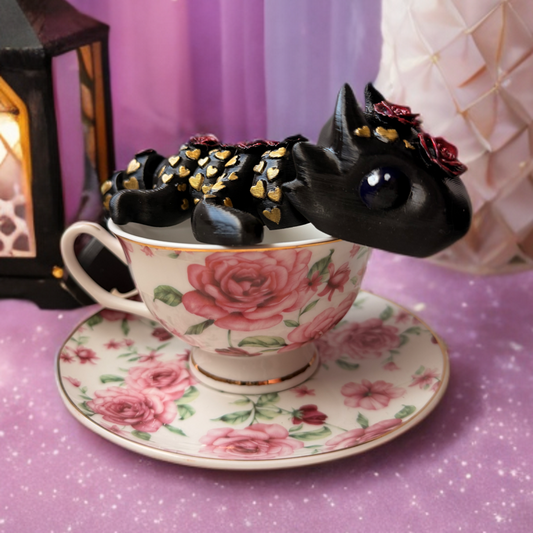 8-inch Rose Heart Articulated Dragon Sculpture with Gold Details