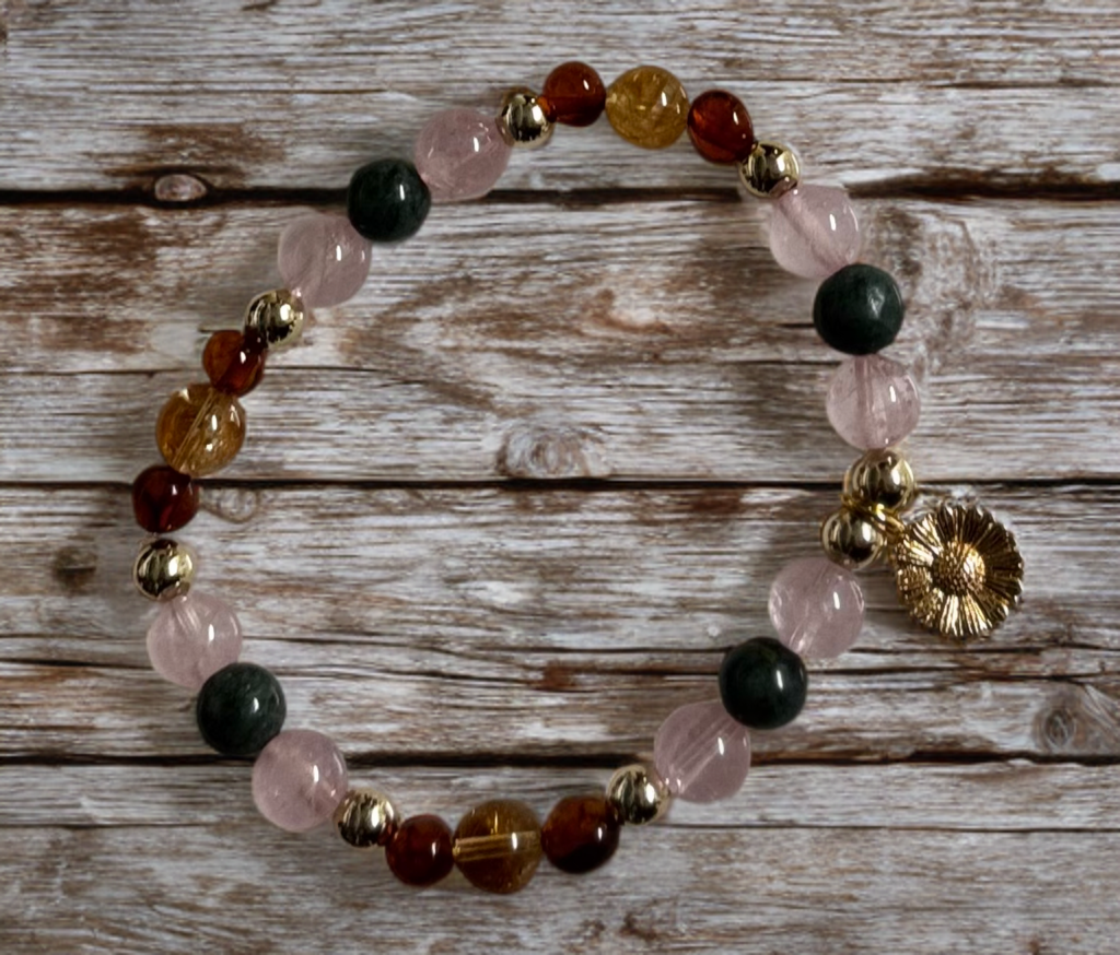 Freya’s Blessing Gemstone Bracelet Rose Quartz & Baltic Amber Talisman