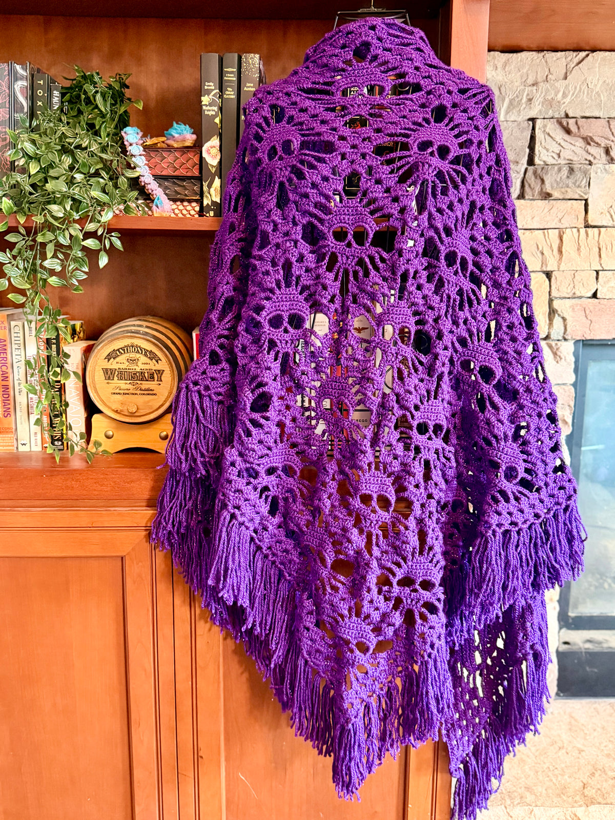 Crochet Skull Shawl | The Lost Souls Shawl in Sparkling Purple Rain
