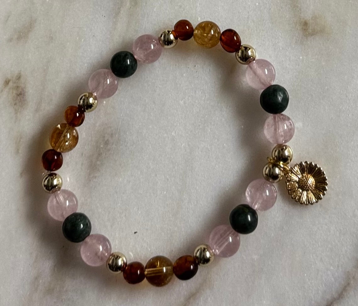 Freya’s Blessing Gemstone Bracelet Rose Quartz & Baltic Amber Talisman