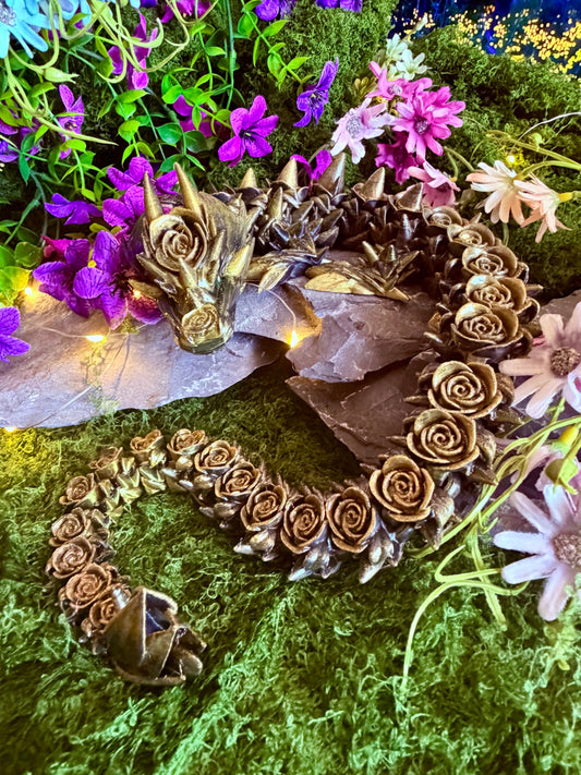Gilded Obsidian 21-inch Rose Thorn Articulated Dragon Sculpture