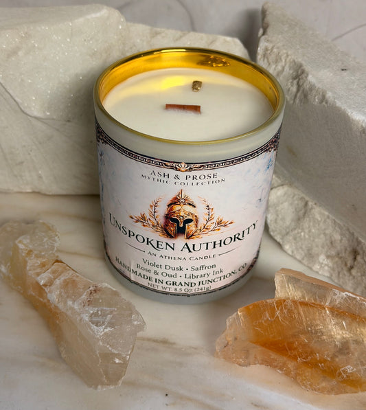 Athena Candle – Unspoken Authority, Violet Dusk, Saffron, Rose Oud (8.5oz)