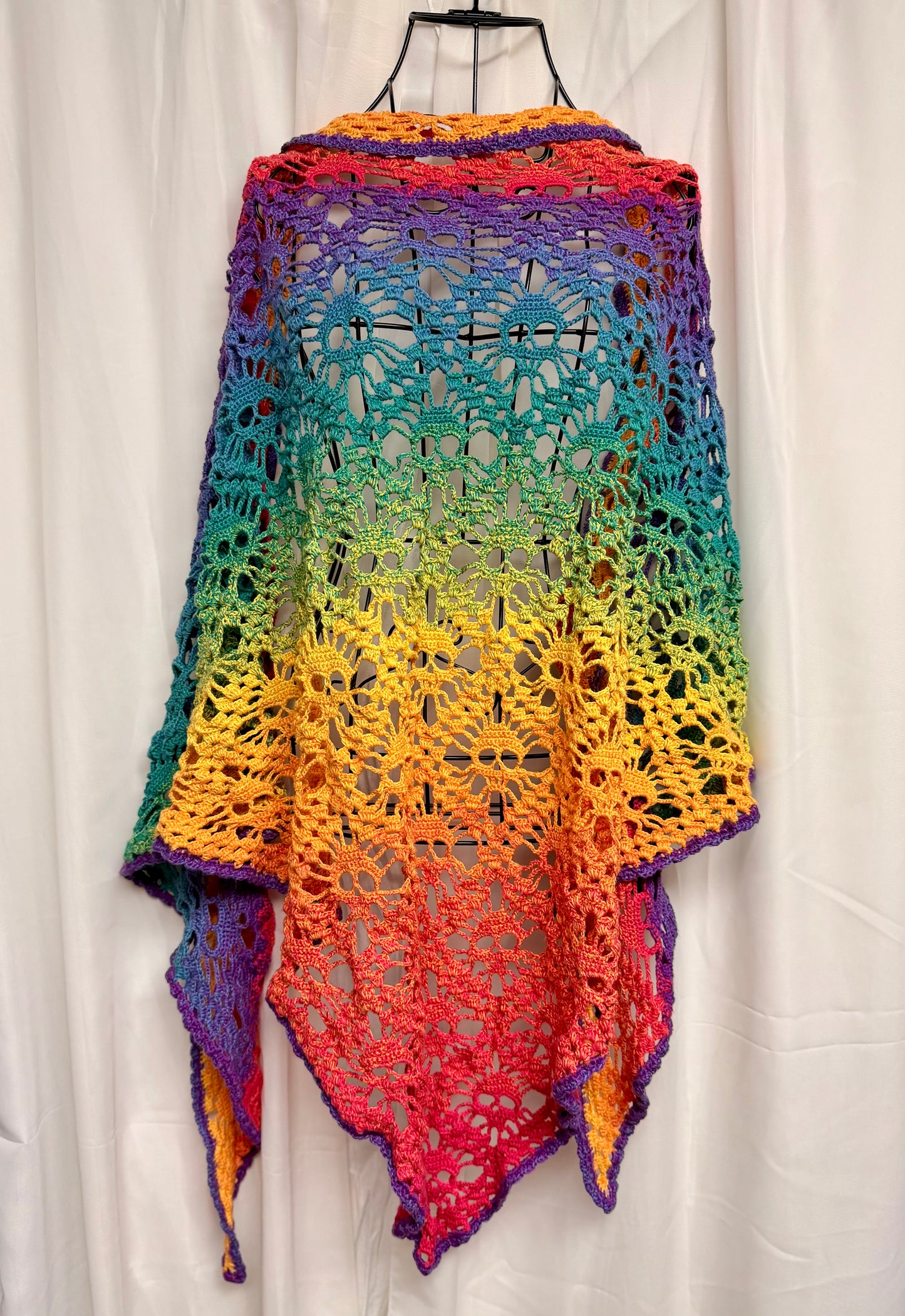 Rainbow Lost Souls Skull Shawl | Pastel Goth Ombre Crochet Wrap 83”