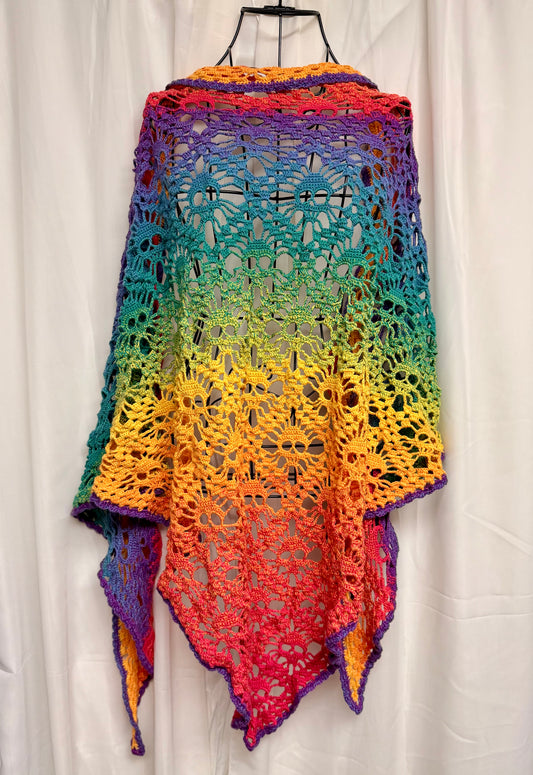 Rainbow Lost Souls Skull Shawl | Pastel Goth Ombre Crochet Wrap 83”