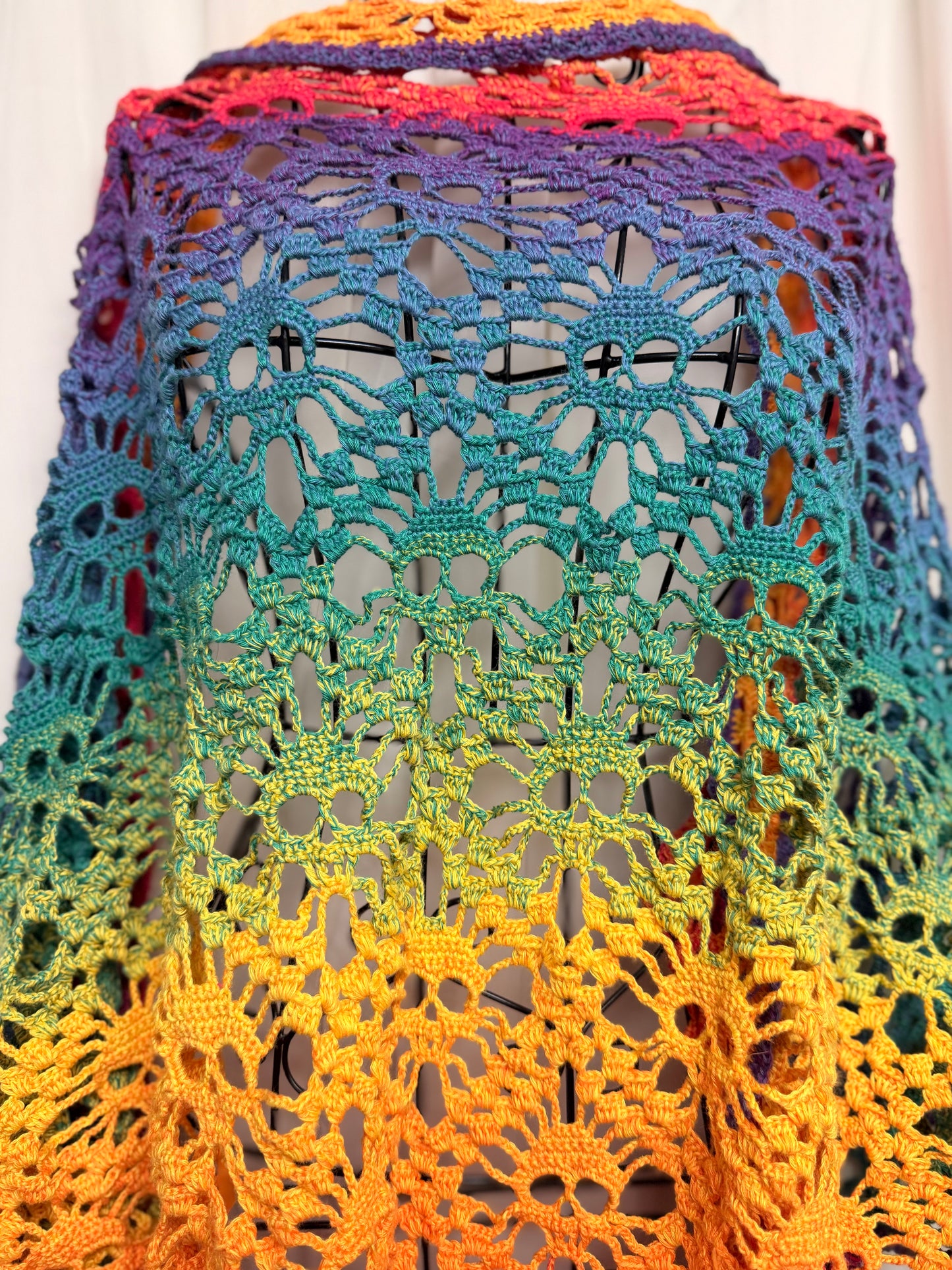 Rainbow Lost Souls Skull Shawl | Pastel Goth Ombre Crochet Wrap 83”