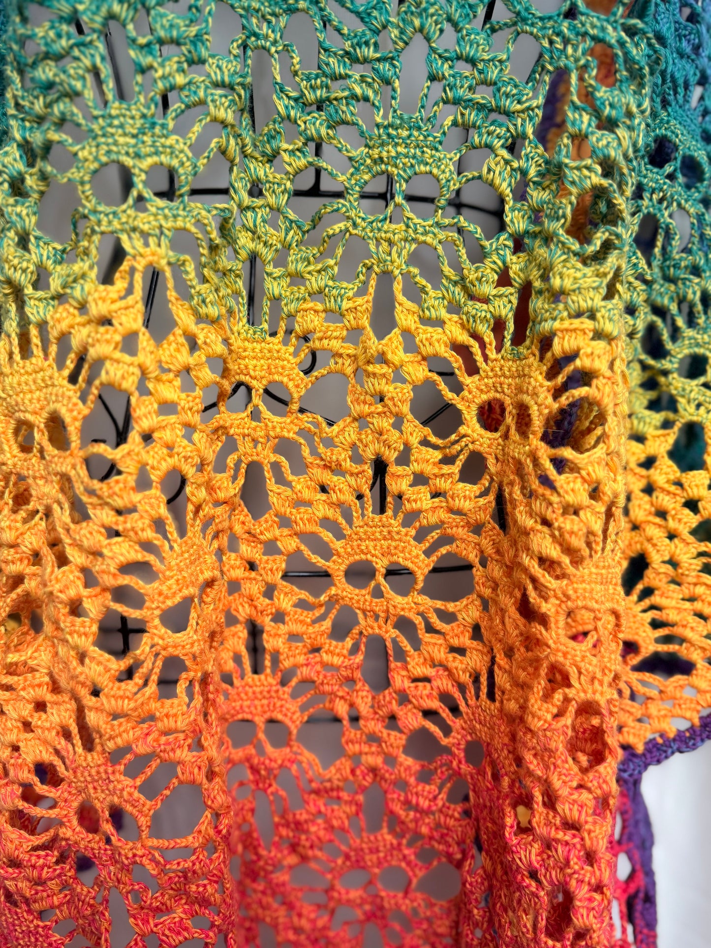 Rainbow Lost Souls Skull Shawl | Pastel Goth Ombre Crochet Wrap 83”
