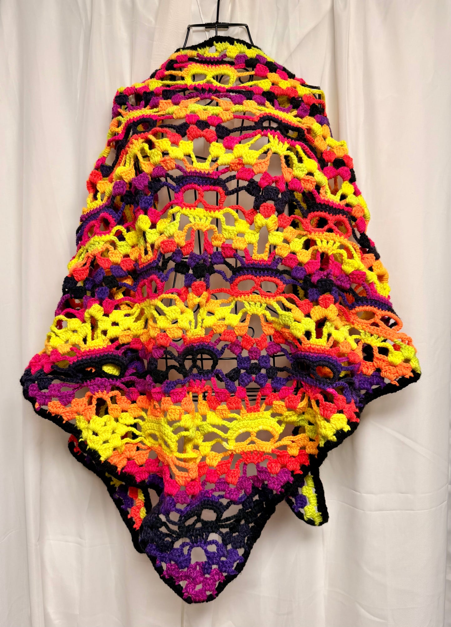 Vibrant Neon Lost Souls Shawl | 74" Long Multi Color Skull Crochet Wrap