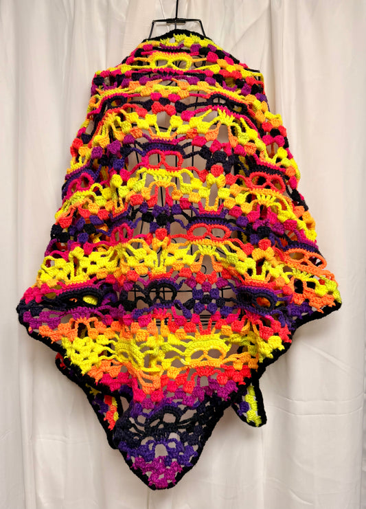 Vibrant Neon Lost Souls Shawl | 74" Long Multi Color Skull Crochet Wrap