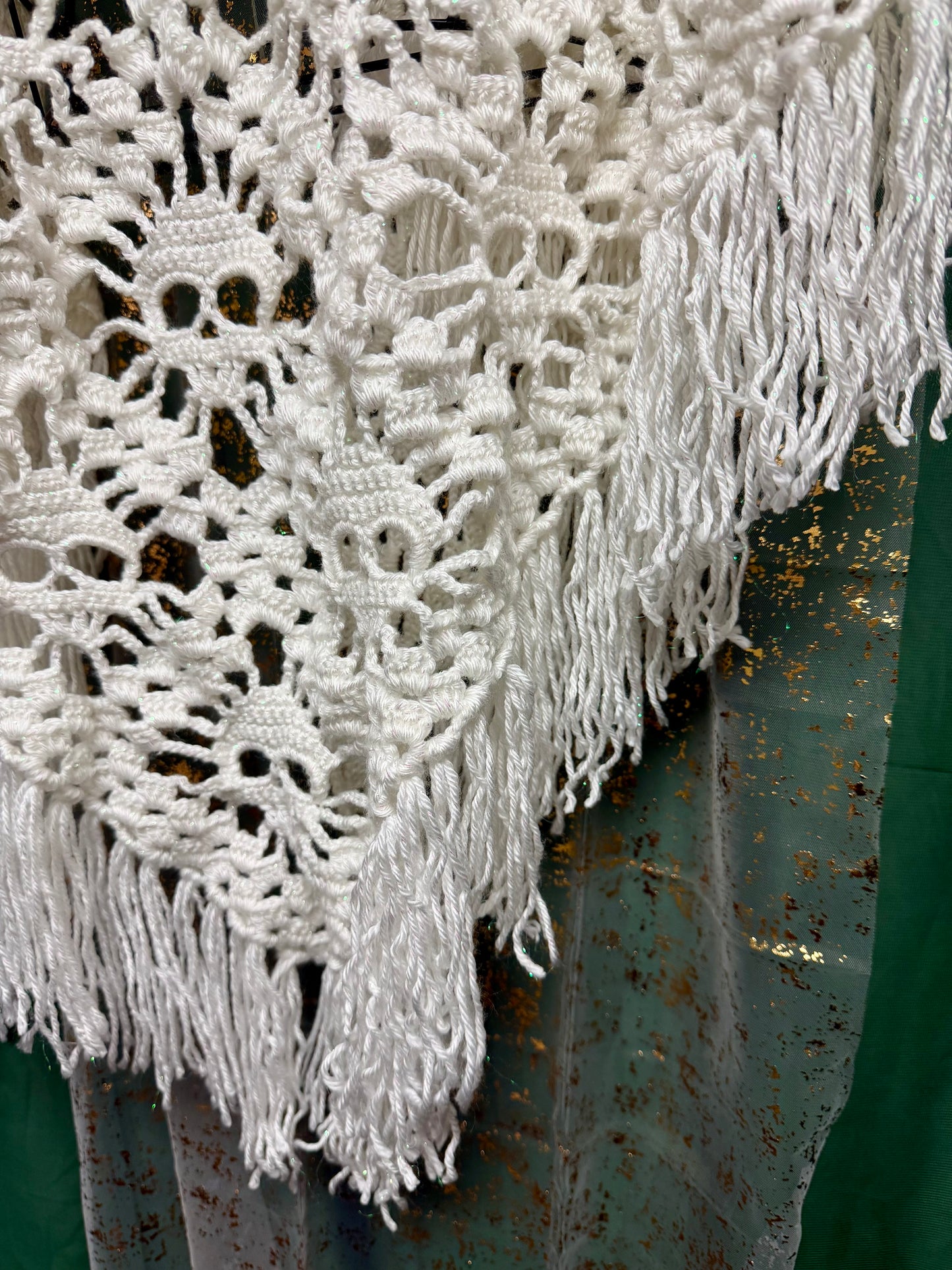 Lost Souls Skull Shawl in Snow Sparkle | Intricate Hand-Crochet Gothic Shawl 85”