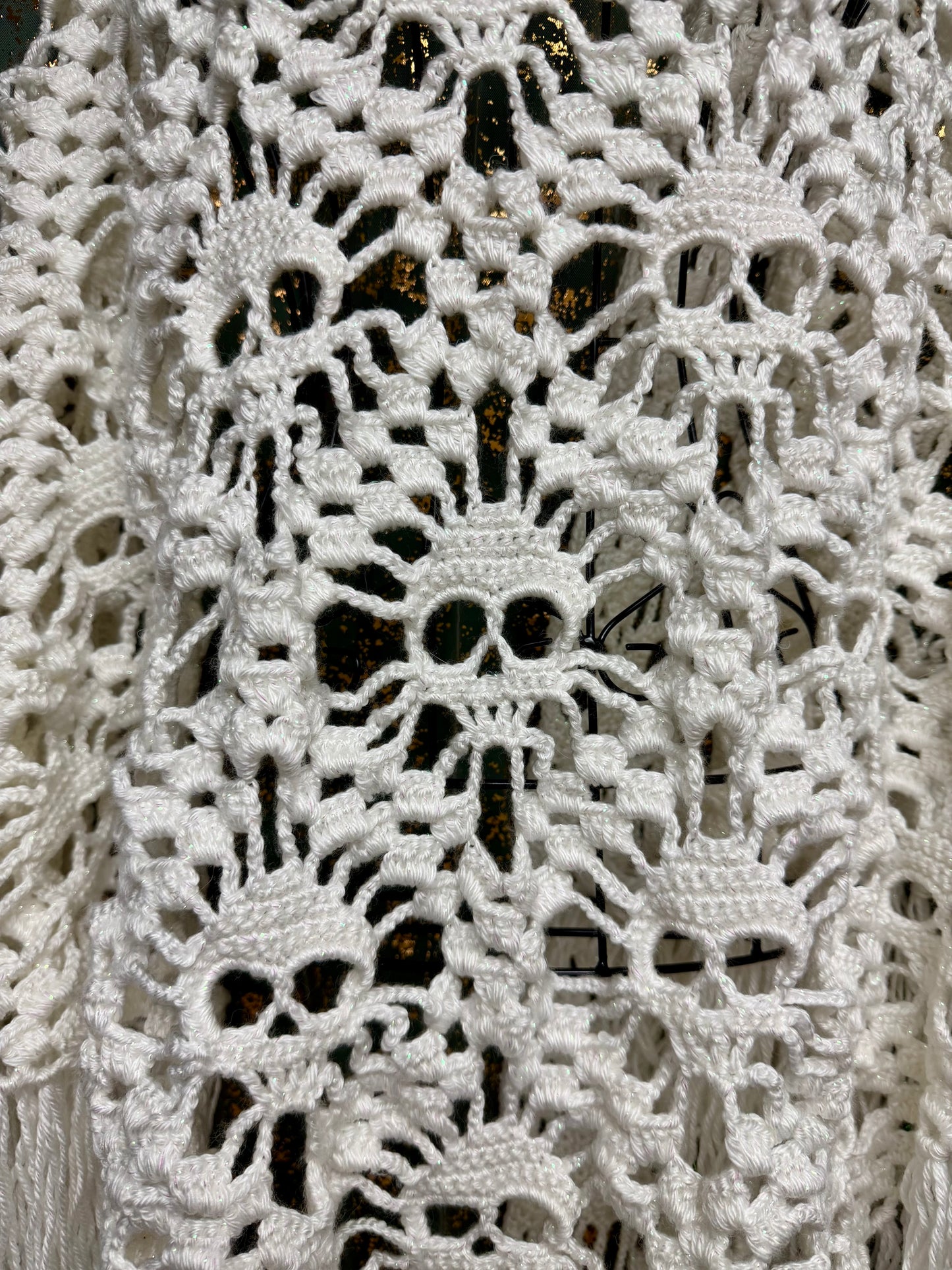 Lost Souls Skull Shawl in Snow Sparkle | Intricate Hand-Crochet Gothic Shawl 85”